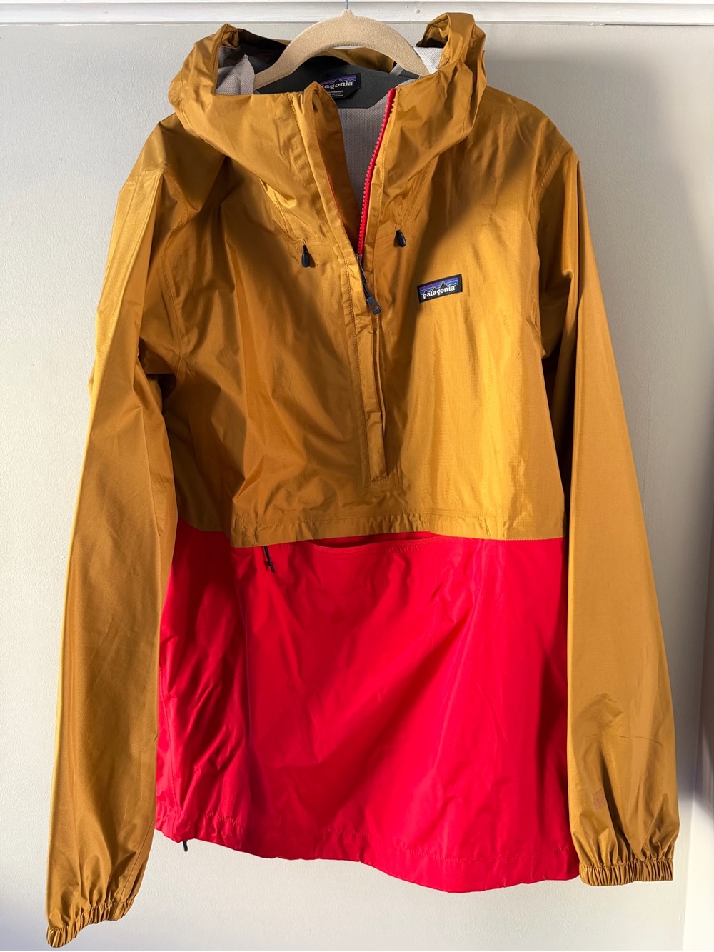 Patagonia Two-Tone Hooded Rain Pullover - Mustard Yellow & Bright Red